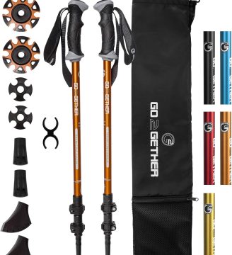 Aluminum Trekking Poles - Quick Adjustable Locks, Comfort Handle, Padded Strap, Snow Baskets - Walking Sticks Suitable for Hiking, Walking