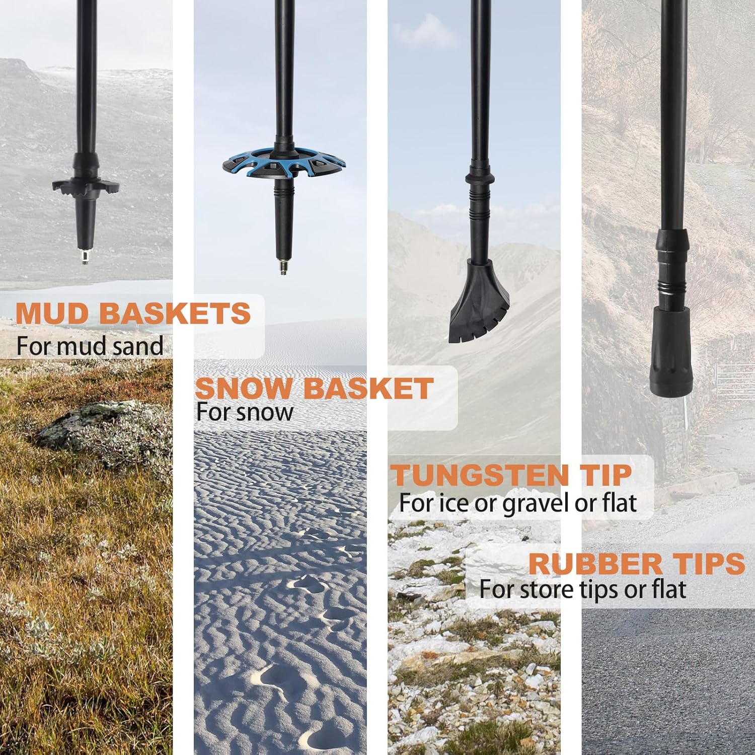 Aluminum Trekking Poles - Quick Adjustable Locks, Comfort Handle, Padded Strap, Snow Baskets - Walking Sticks Suitable for Hiking, Walking - Image 6